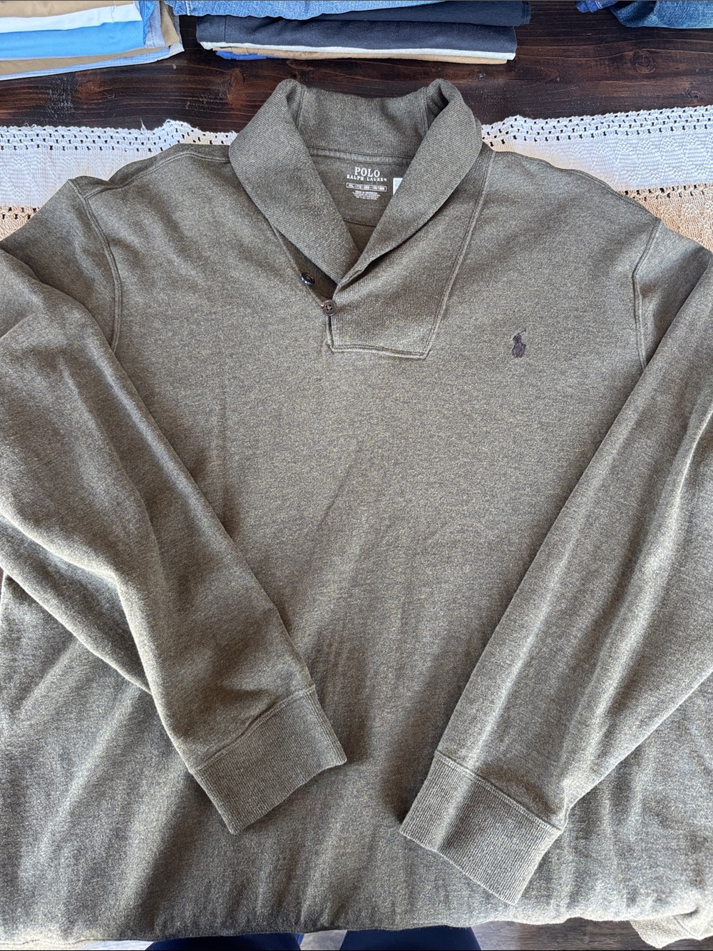 Polo by Ralph Lauren Olive Green Shawl-Collar Pullover Sweatshirt